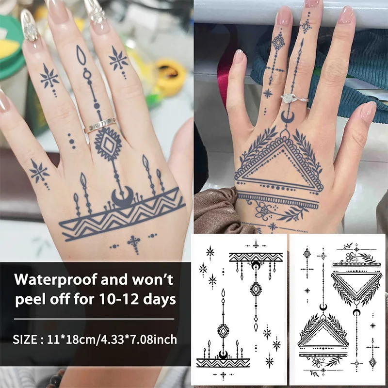 

Элегантные водонепроницаемые временные татуировки из хны, долговечные водонепроницаемые наклейки от одного до двух тижек, для женщин, руки, ладони, ноги