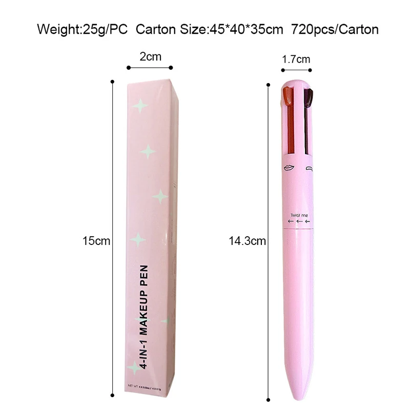 Multifunctional Four-in-One Cosmetic Pen Long-lasting Eyebrow Pen Rotating Lip Liner Waterproof Sweat Proof Makeup Pen Cosmetics