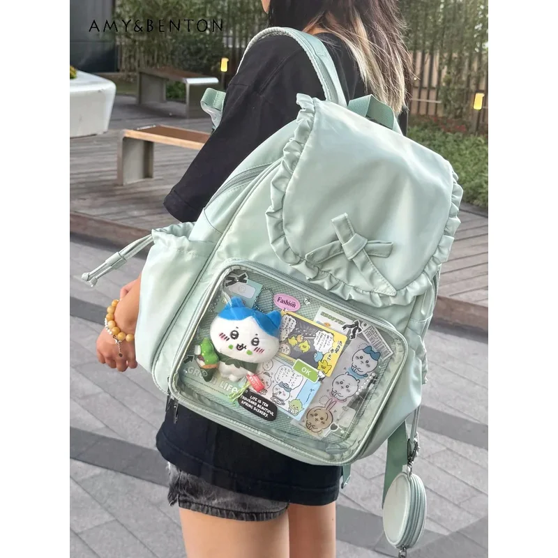 

25COSОригинальный двумерный милый прозрачный рюкзак большой вместимости, женский рюкзак с милым бантом и кроличьими ушками, сумки в консервативном стиле, Kawaii Back