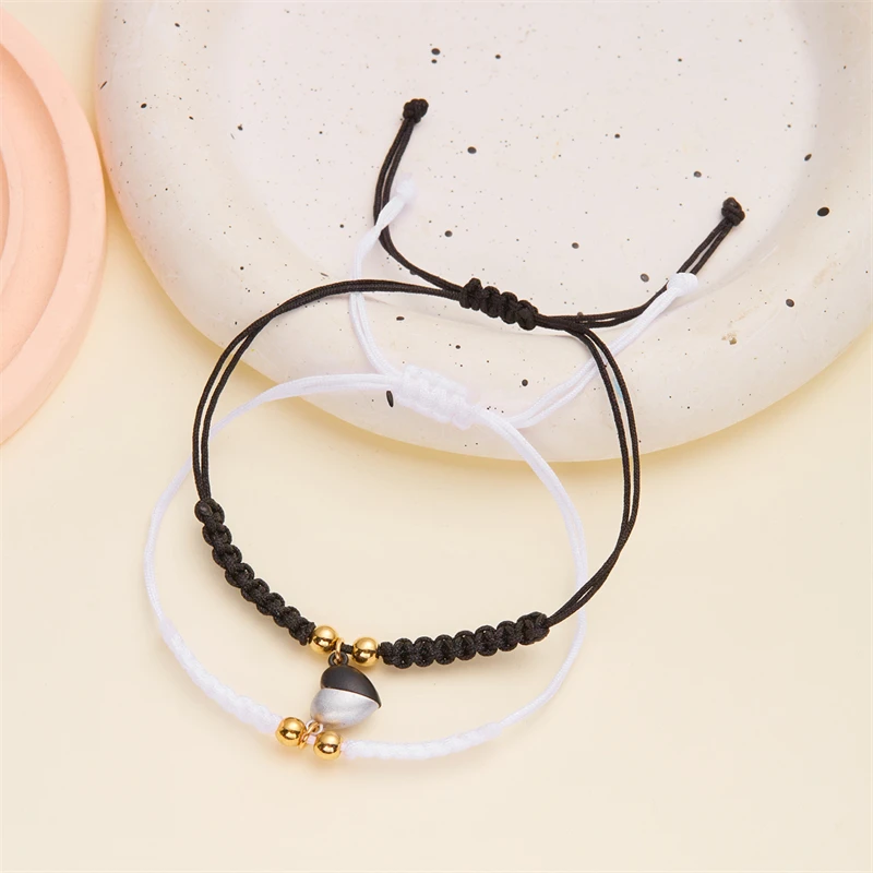 2 Stück einfache handgemachte Paar Armband für Frauen romantische Herz magnetisch passende Armband Charme Bestie Freundschaft Schmuck Geschenke – Detail 13