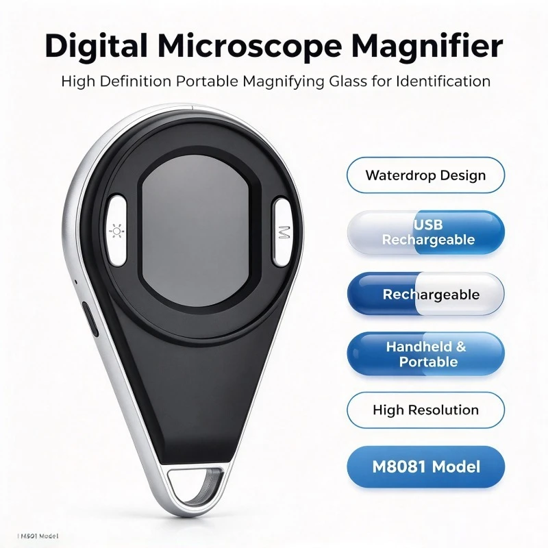 M8081 Handheld Digital Magnifying Glass, 10X Optical Magnifier with LED UV Light, USB Rechargeable Portable Loupe for Jewelry