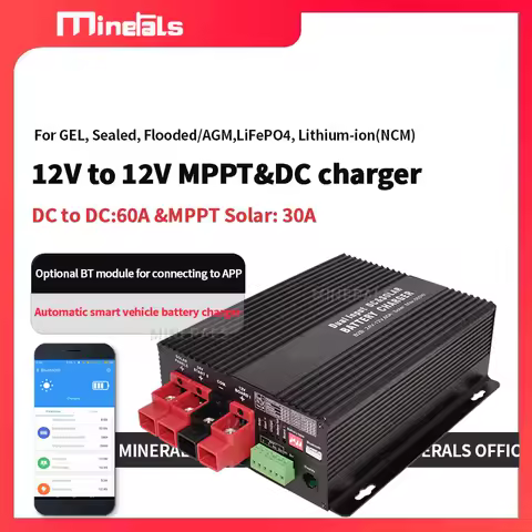 BOOSTER DC to DC 60a MPPT Solar 30a DC-DC Charger and MPPT Controller Dual Input NTC LCD APP Smart Vehicle Battery to Battery