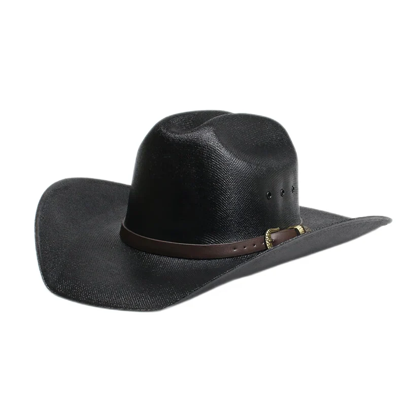 

Women Men Coffee Leather Belt Retro Yellowstone Beach American Western Wide Brim Cowboy & Cowgirl Sun Hat Pinch Front 57-61cm