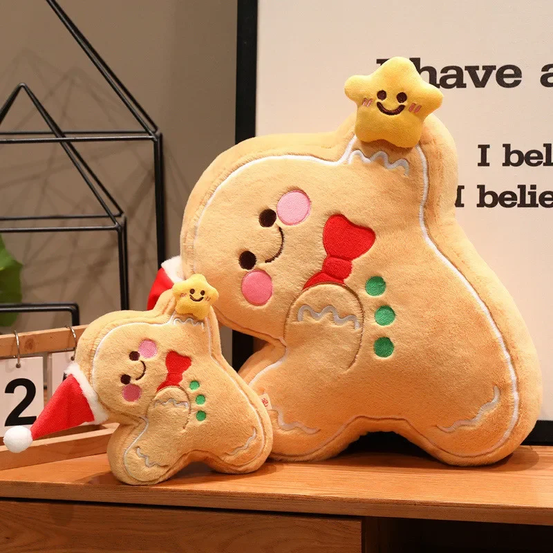 20/40cm Christmas Gingerbread Man Plush Pillow Star Decor Soft Stuffed Figure Collectible Xmas Gift for Christmas Fans