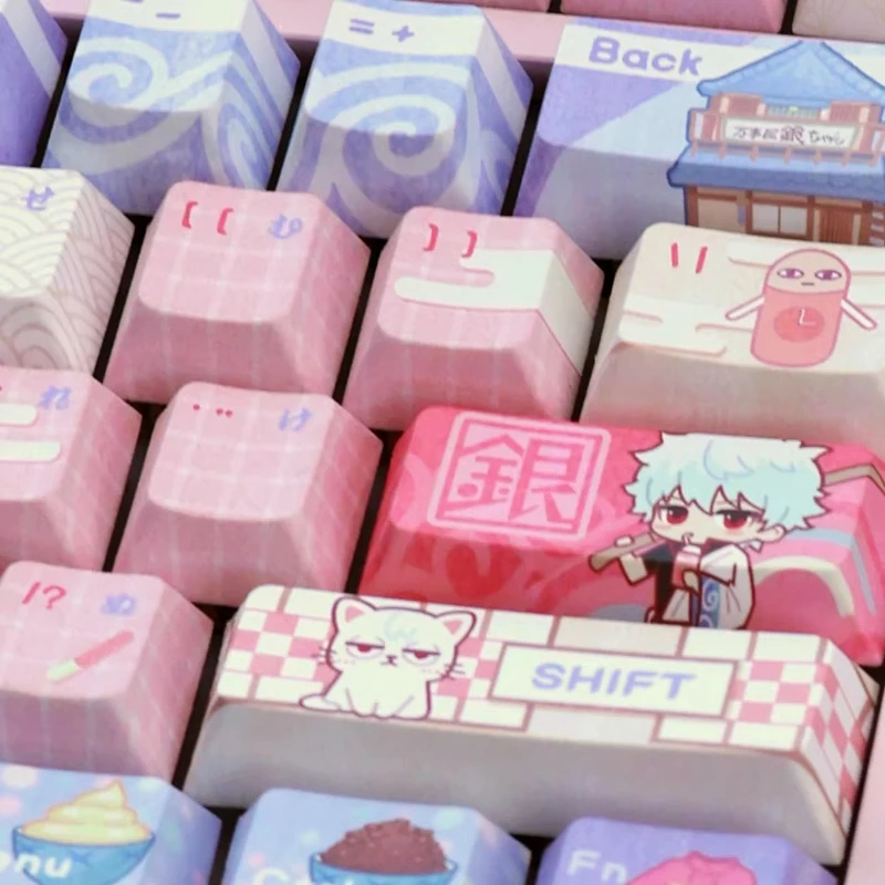 

Колпачки для клавиш Gintama, кастомные PBT-кейкапы с сублимацией, профиль MOA/Cherry, милые мультяшные аниме-кейкапы, оригинальный дизайн Artisan