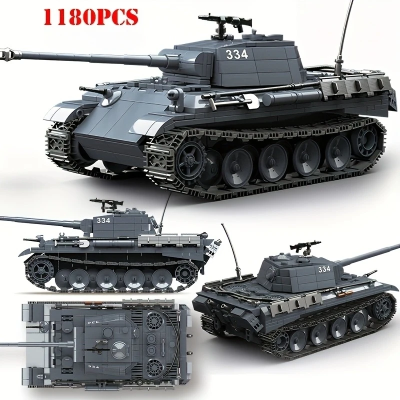Modello classico di blocchi di costruzione di carri armati girevoli di tipo cingolato, blocchi di costruzione impilati, collezione di blocchi di regali per le vacanze