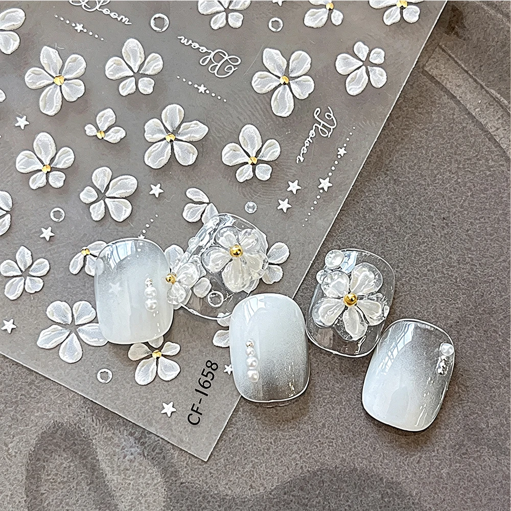 1PC White Petal Nail Art Stickers Floral Polka Dot Design for Wedding Holiday Nail Decor Easy Apply