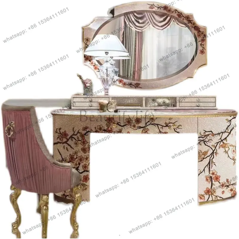 

Italian European and American French bedroom solid wood white fritillary parquet inlaid comb dressing table