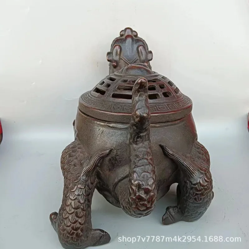 Antique-Style Bronze Craft Large Eight-Trigram Fortune Dragon Turtle Incense Burner Home Decorative Ornament