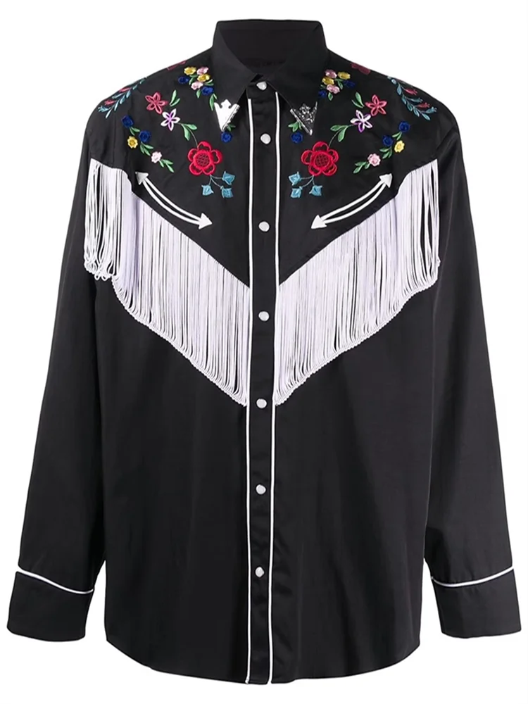 2023 neue Herren hemd Western hemd Blumen druck Revers Straße Langarm Knopf Kleidung Mode Street Designer Western-Stil