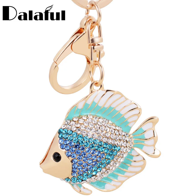 Chic Fish Shape KeyChains Rings Holder Exquisite Crystal Goldfish Bag Pendant For Car Rhinestone Keyrings KeyChains K267