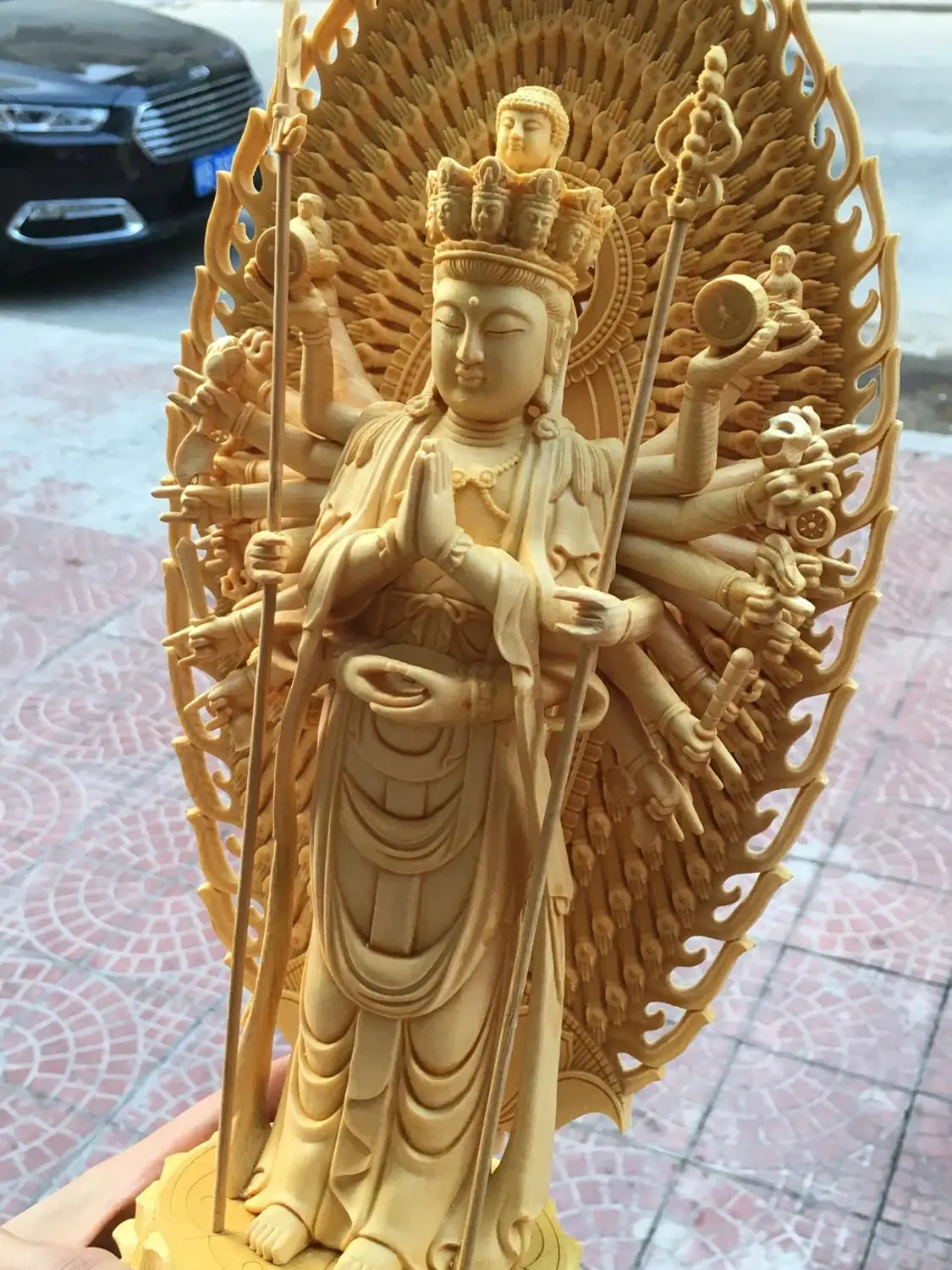43cm Large TOP Wood carving art HOME Talisman Bless safe GOOD LUCK Thousands Hands Guanyin buddha HAND Boxwood carving statue