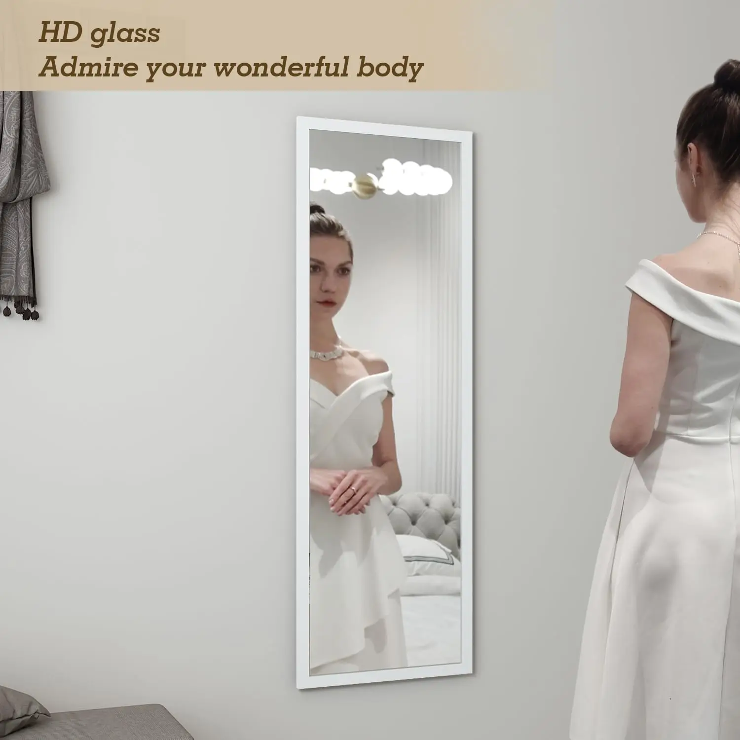 48x16 Inch Full Length Mirror with Metal Hangers for Wall or Door Mount in Bedroom Living Room Bathroom