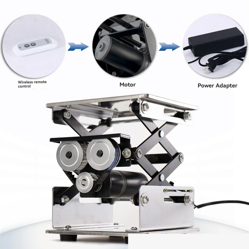 電気ラボリフトテーブル 200 × 200 ミリメートルステンレス鋼小型昇降プラットフォームリモコン付き高さ調節可能なワークベンチ