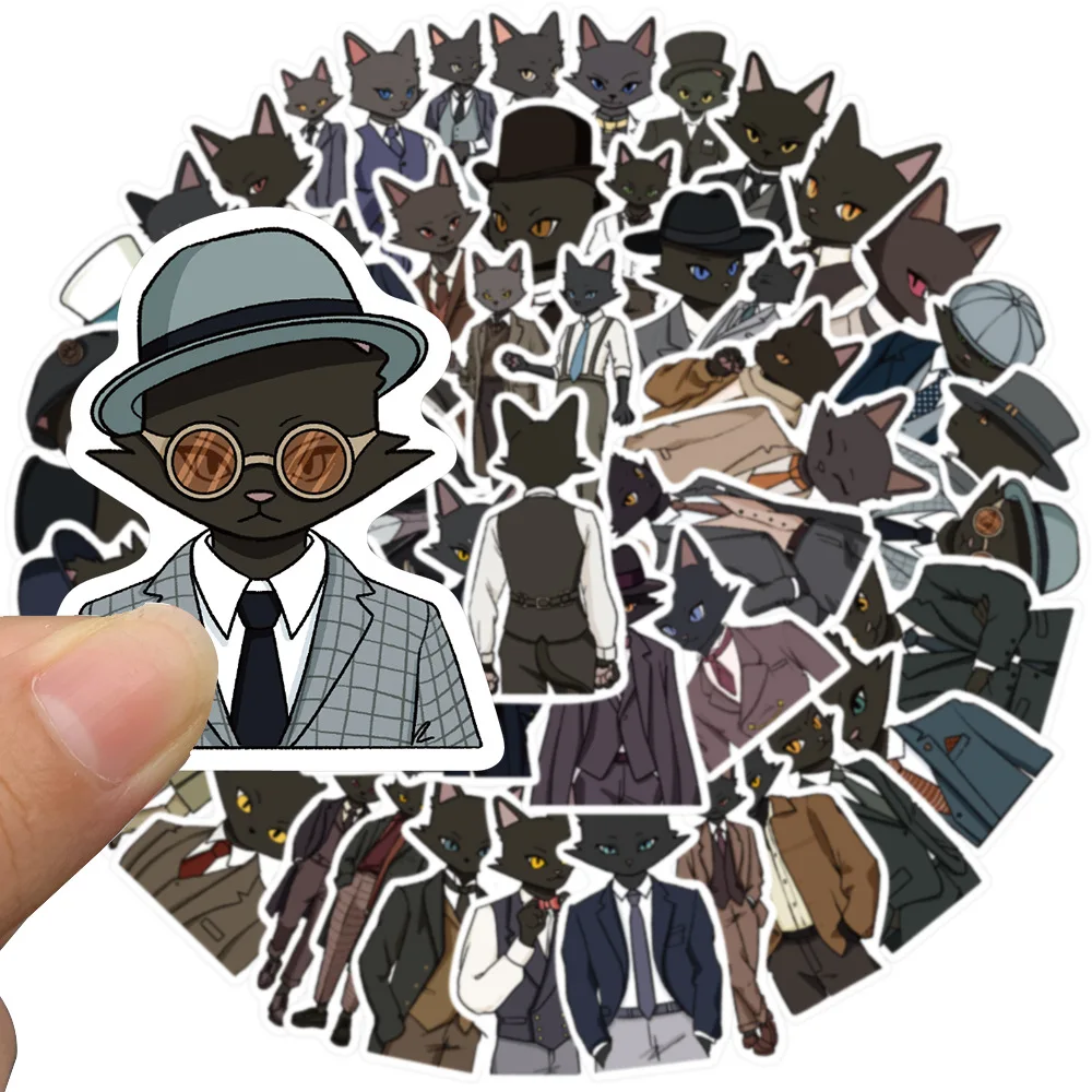 

10/30/50PCS Gentleman Black Cat Sticker Cartoon Personality Creative Cool Doodle Waterproof Decal Kids Toy Gift DIY Pencil Case