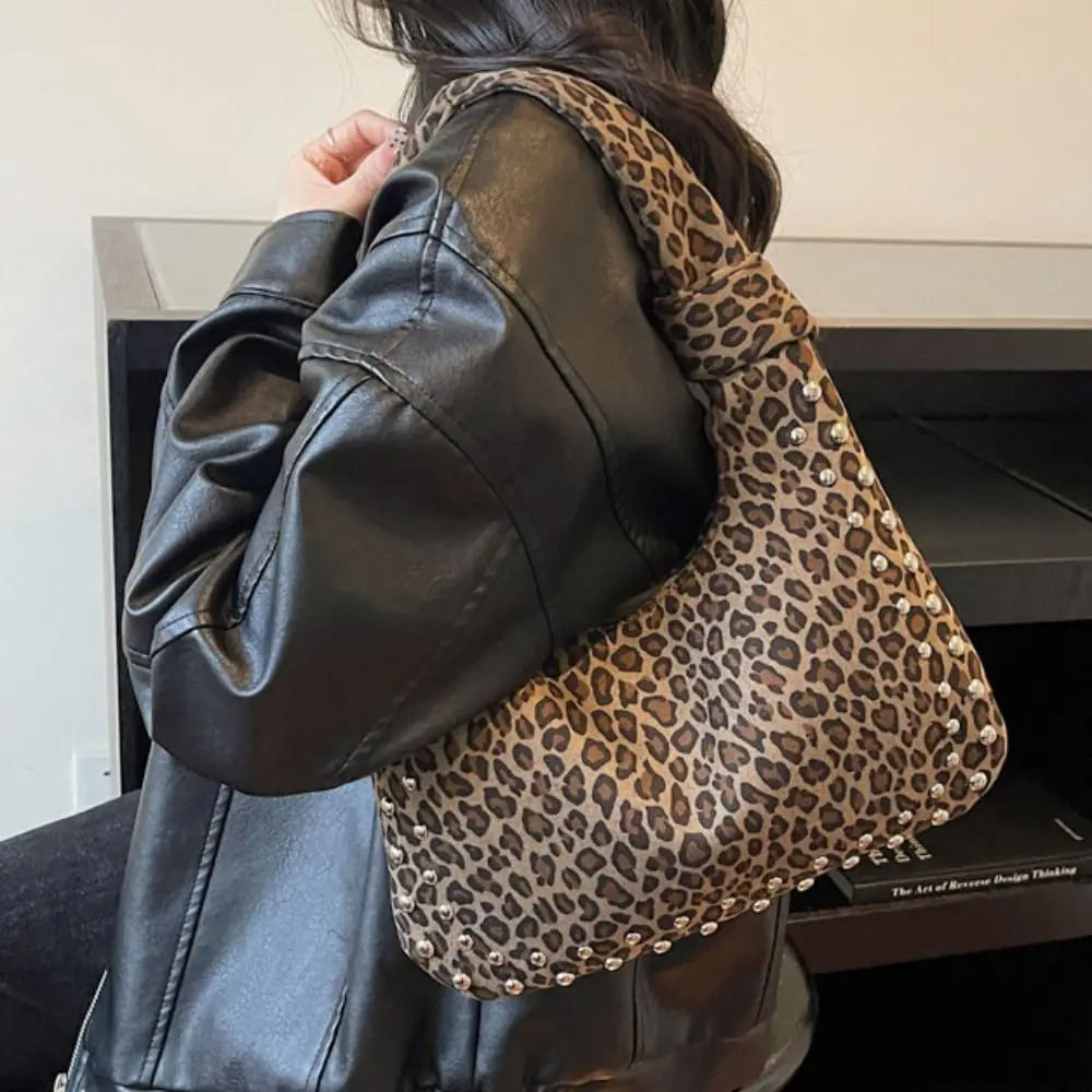 

Повседневная большая сумка в ленивом стиле с леопардовым принтом, винтажная сумка для подмышек в стиле ретро, Eelgant, дорожная парусиновая сумка на плечо с заклепками, уличная сумка