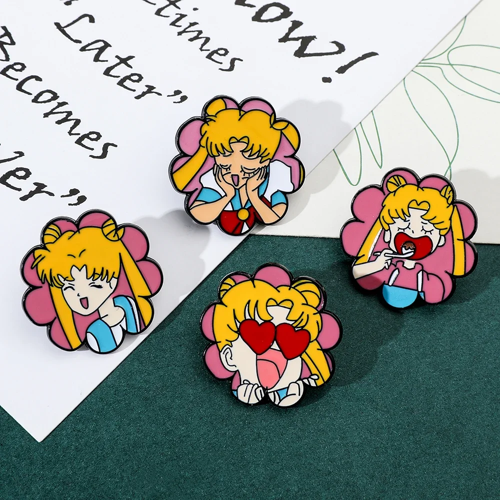 4 Pcs Classic Anime Brooch Cute Sailor Moon Enamel Pin Metal Badge Jewelry Clothing Backpack Accessories A Gift for Friends view 4