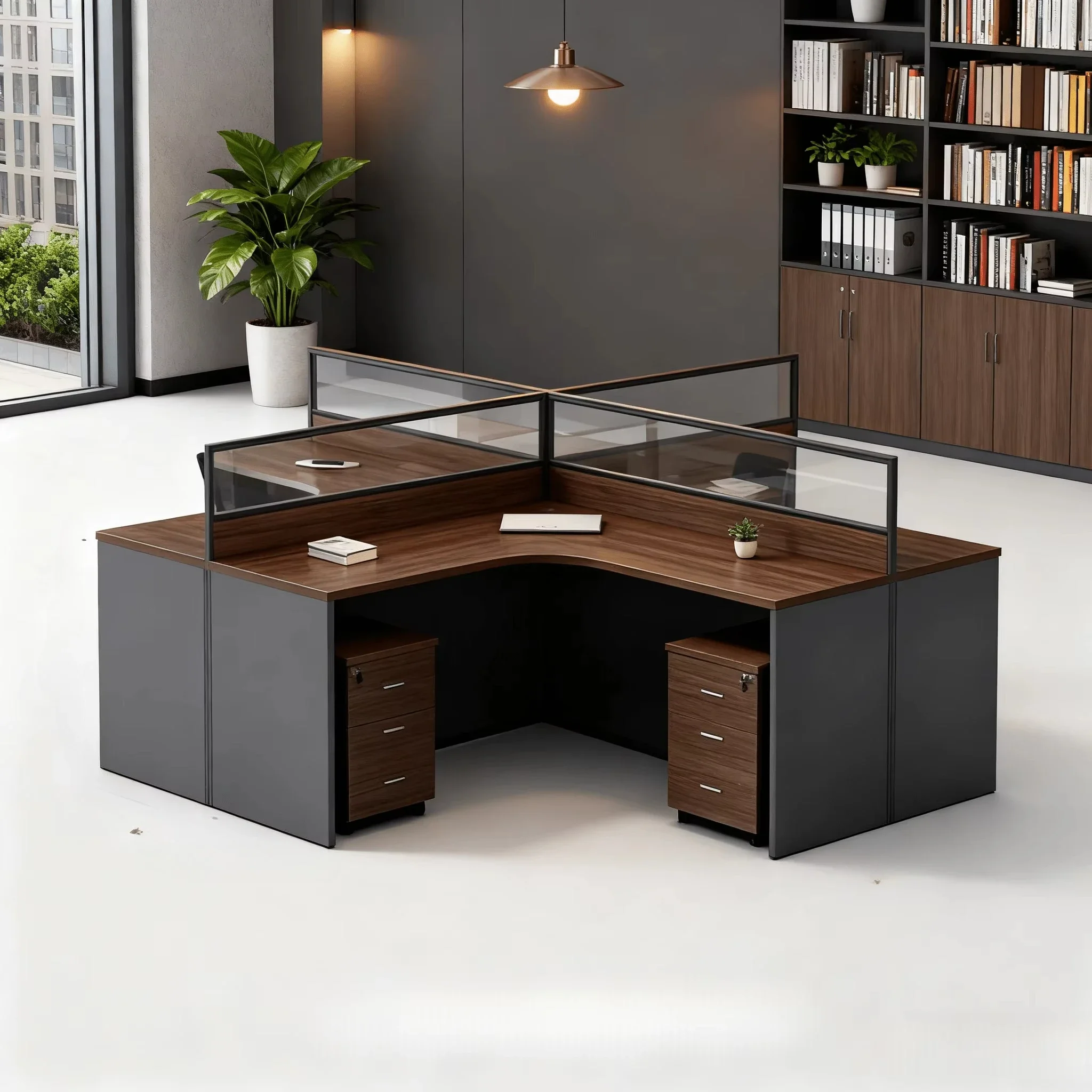 Modern Desk Wooden Architecture File Drawer Storage Commercial Multi-Desk Workstation