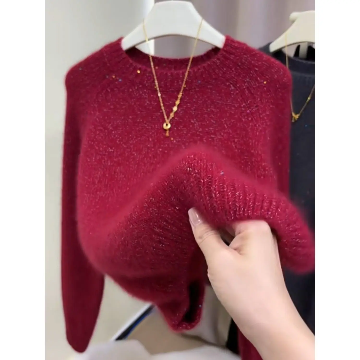 

Thin Knitted Sweater Women's Fashionable No Pilling Elegant Style New Model Qiaoxiang Long Sleeve round Neck Color