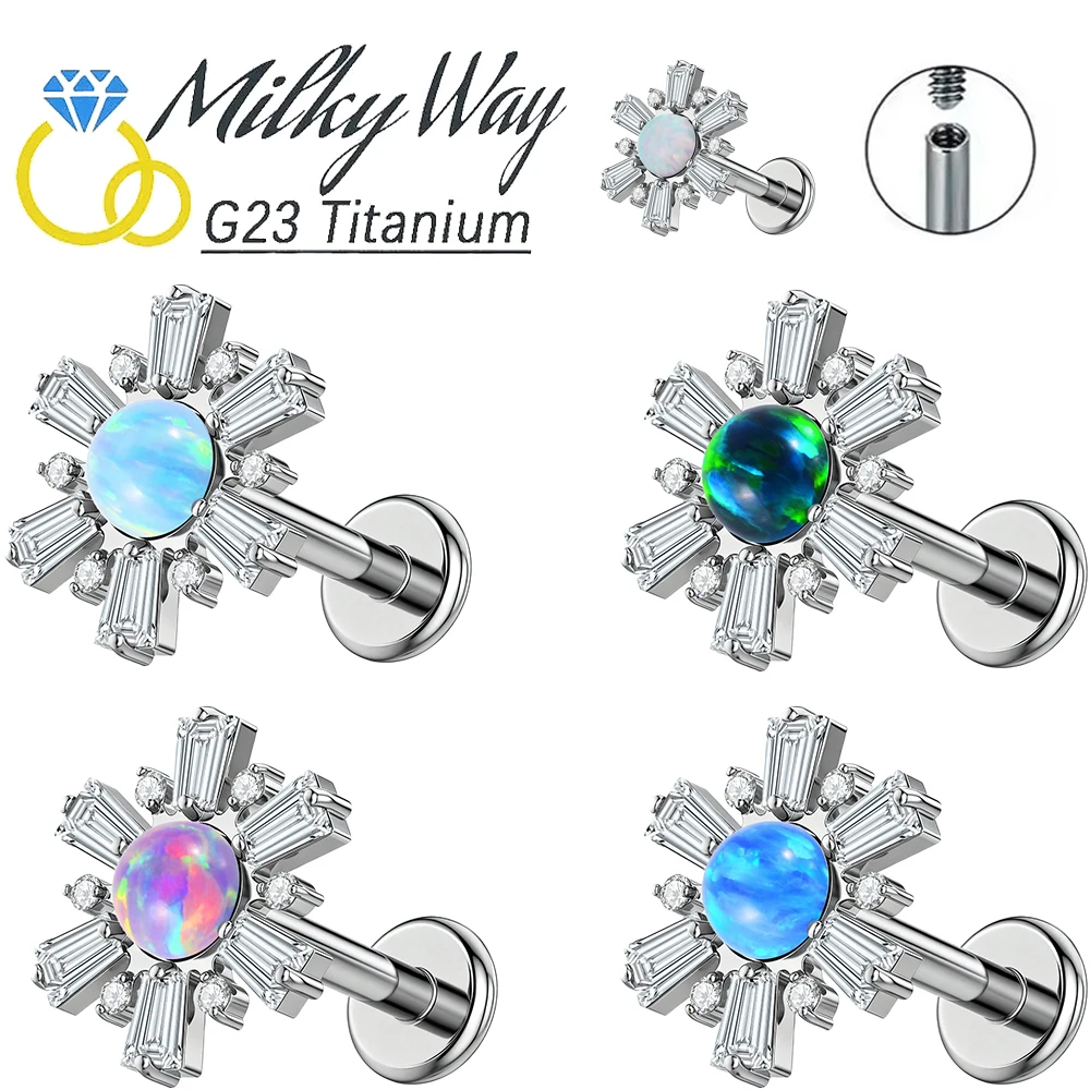 

F136 Titanium Cartilage Nose Ear Studs for Women Internal Thread Flower Crown CZ Helix Lobe Tragus Flat Earring Piercing Jewelry