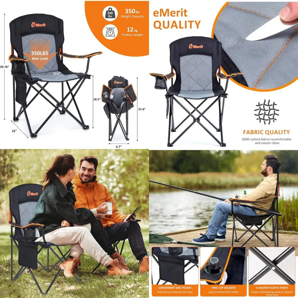 

2 Pack Oversized Padded Camping Chair, 350LB Heavy Duty Quad Fold Chair with Arms, Collapsible Outdoor Chairs with Lumbar Back &