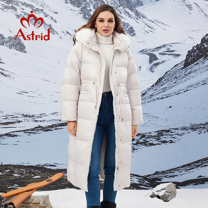 Astrid Women\'s Winter Parka Coats with Natural Fur Collar Hooded Belt Long Quilted Jackets Thick Warm Female Padded Overcoat