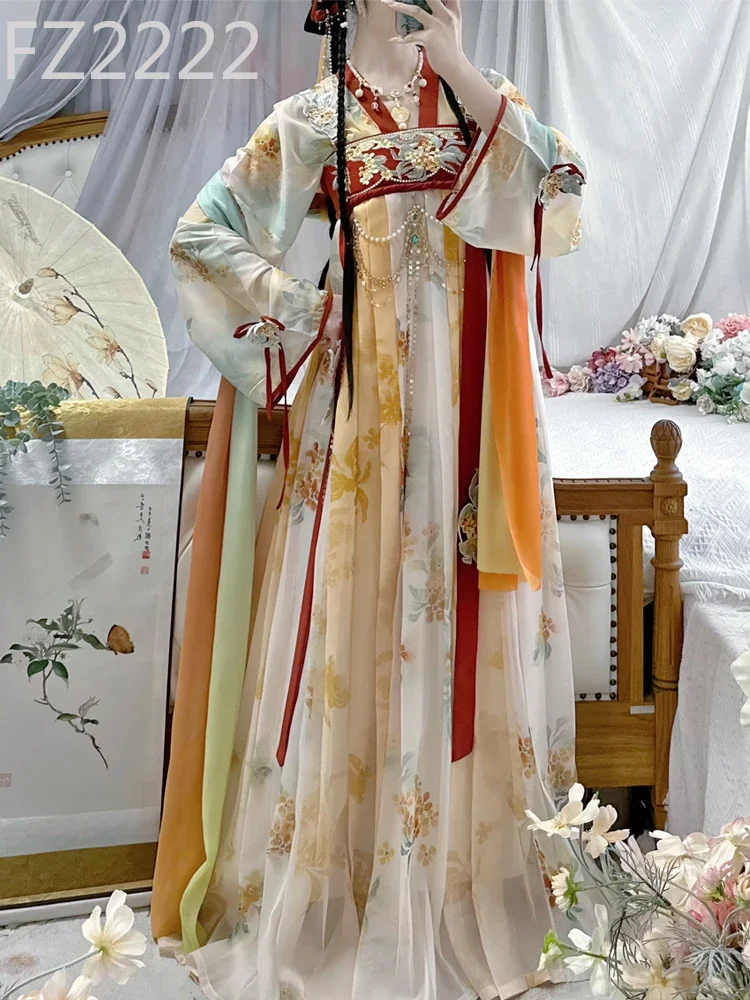 Han element chest-length dress embroidered Hanfu improved summer daily