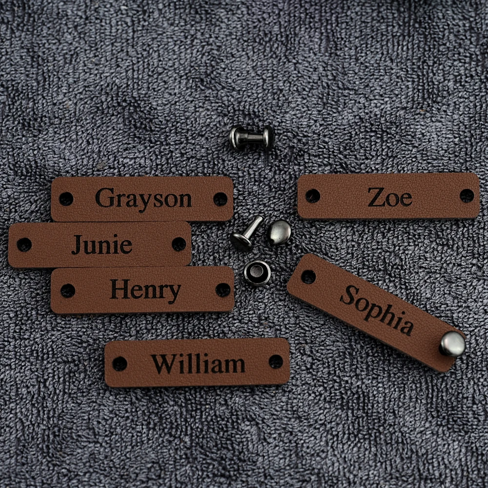 

Custom Laser Engraved Leather Tags 10x40mm 1mm Eco-Friendly with Free Rivets for DIY Crafts, Clothing & Gift Decoration