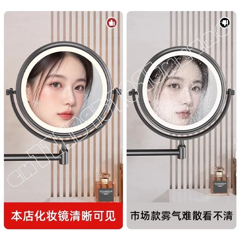 Bathroom Suction Cup with Lamp Cosmetic Mirror Wall Hanging Toilet Telescopic Folding Mirror No Punching Rotatable Magnifying image 4