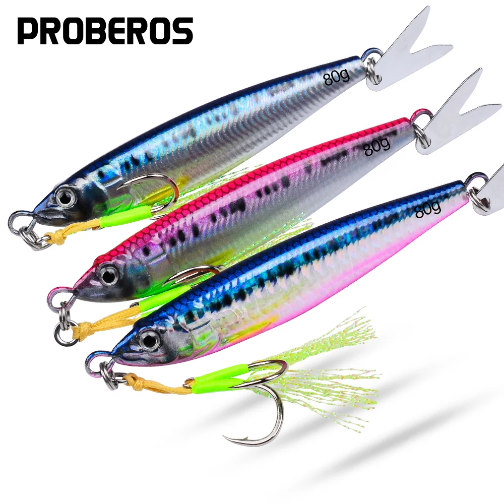 

PROBEROS Hard Artificial Baits 3D Eye Metal Jig Fishing Lures 4Pcs 20-80G Mixed Colors Laser Spinning Fishing Tackle Swimbait