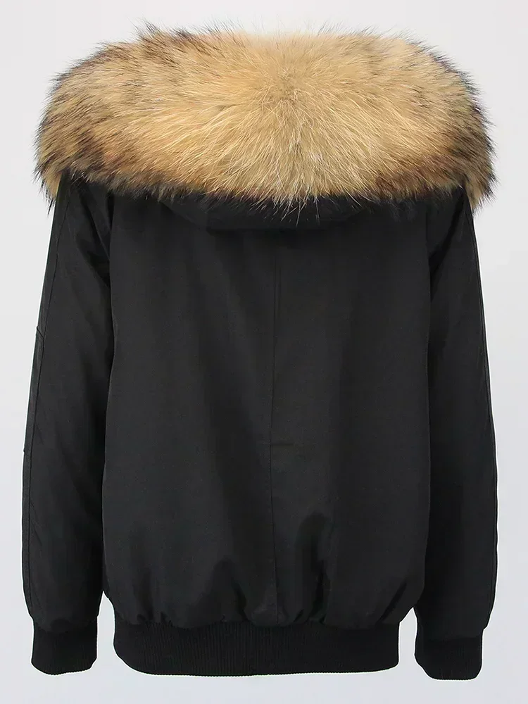 Bomber Parka Real Raccoon Fur Collar 2024 Winter Jacket Women Hooded Thick Warm Streetwear Outerwear Natural Fur Coat