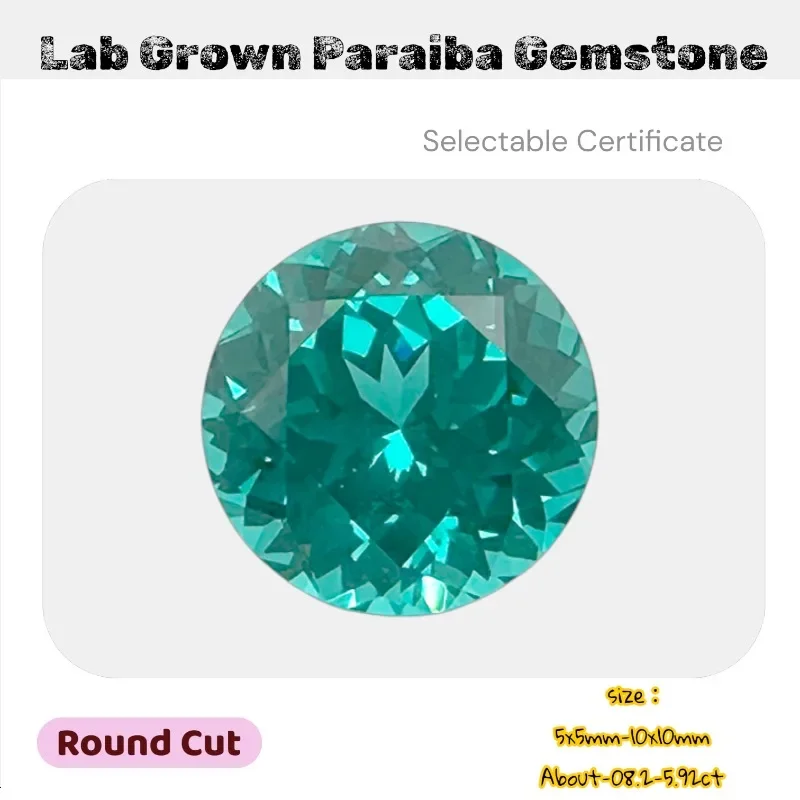 

M-Lab Grown Paraiba Gemstone Round Cut Neon Blue Synthetic Tourmaline Loose For Jewelry Setting&Custom Selectable Certificate