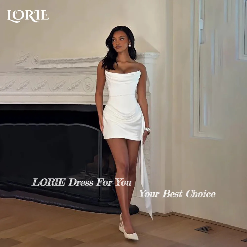 LORIE خمر فستان الزفاف القصير كشكش الطيات عارية الذراعين مثير الحبيب مشد فستان زفاف صغير الأميرة العروس فساتين مخصصة