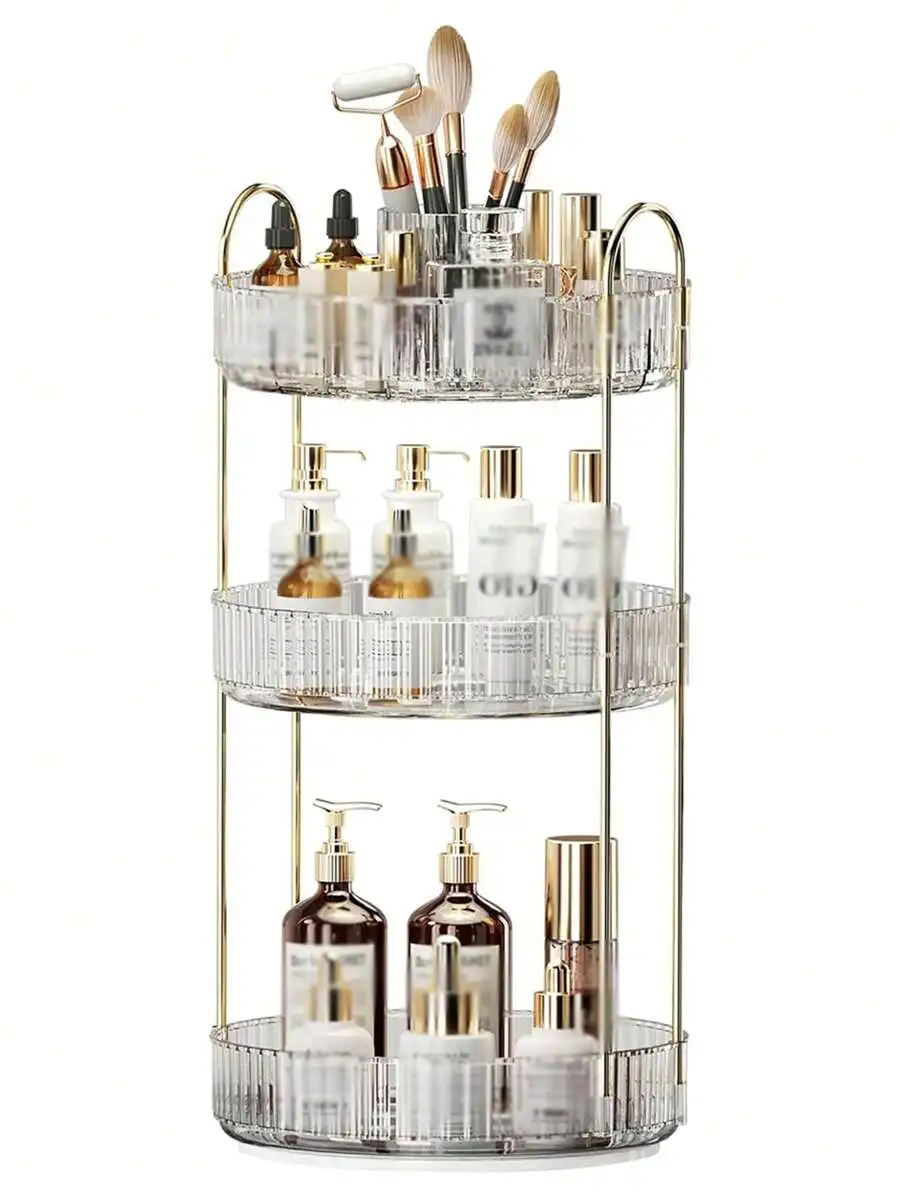 1pc 2/3/Layers 360 Degree Rotating Makeup Organizer For Bathroom, Adjustable Spinning Cosmetic Storage Cases And Make Up Holder Display Cases, Clear