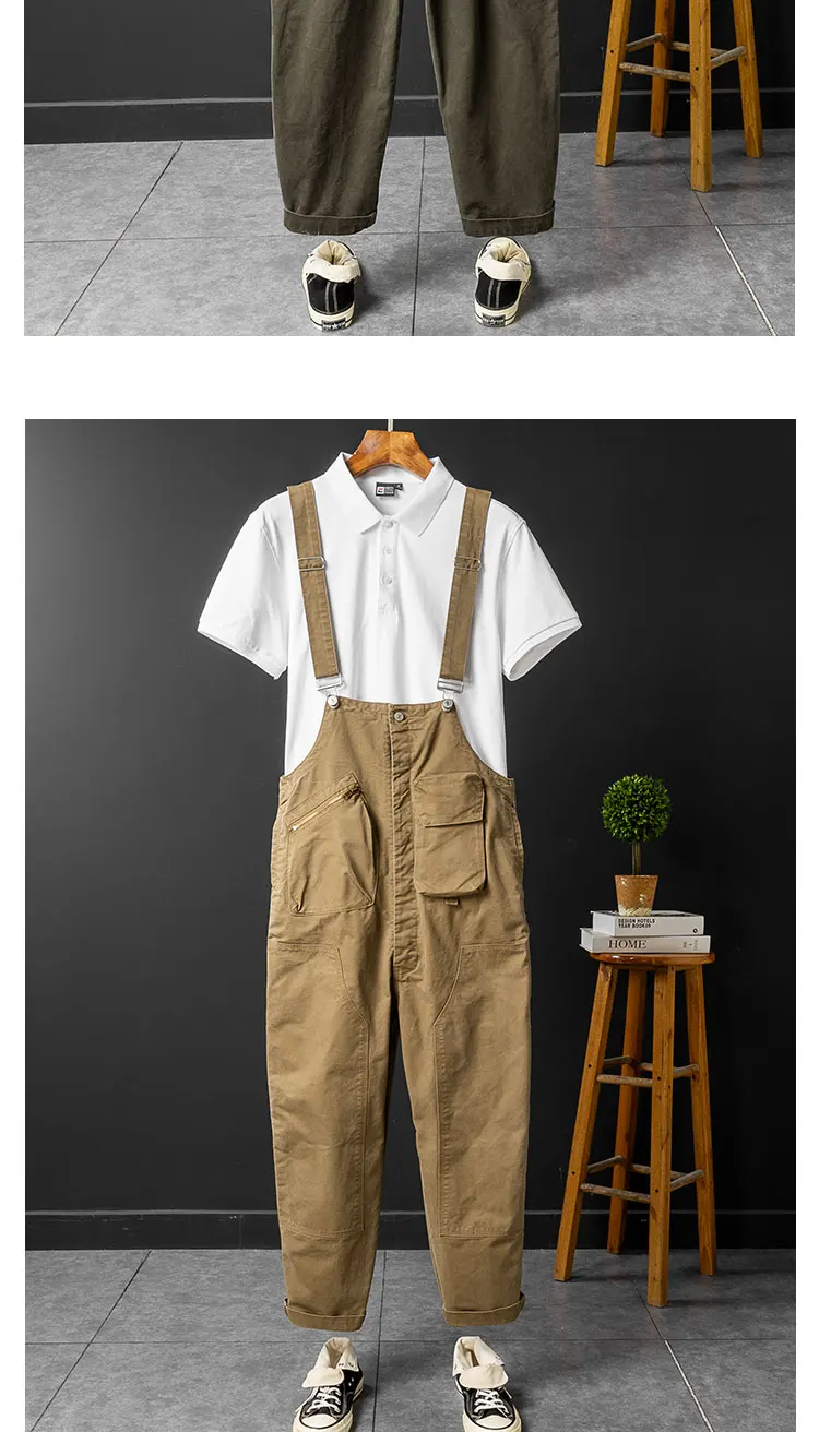 남성용 카고 바지 턱받이 작업복 바지 다용도 포켓 작업복 조절 가능한 멜빵 스트랩 점프슈트 Dungarees Pants