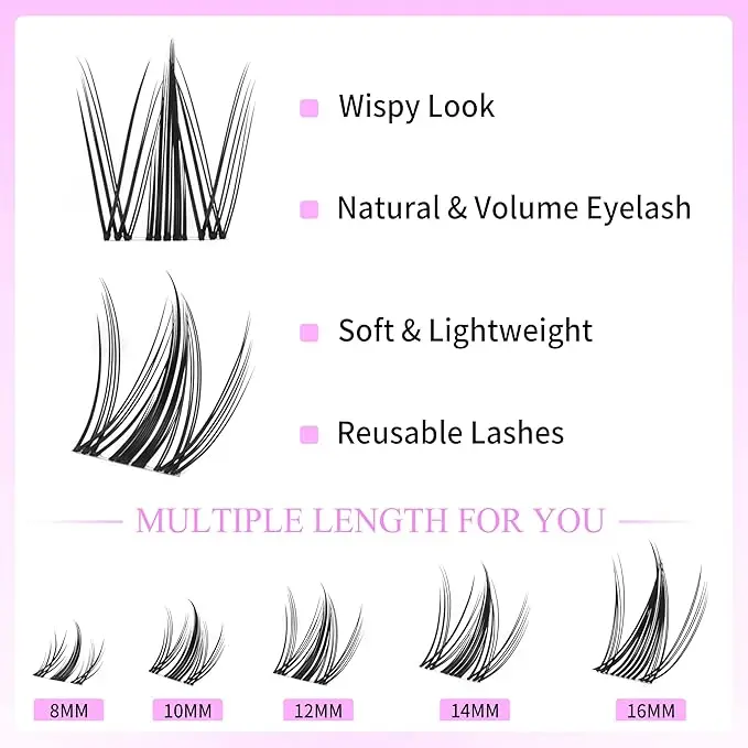 WINKLURE Fairy Lash Clusters Natürlicher Look Manga Wimpern-Cluster Wispy D-Curly Cluster Wimpernverlängerungen 120 Stück 8-16MM – Detail 6