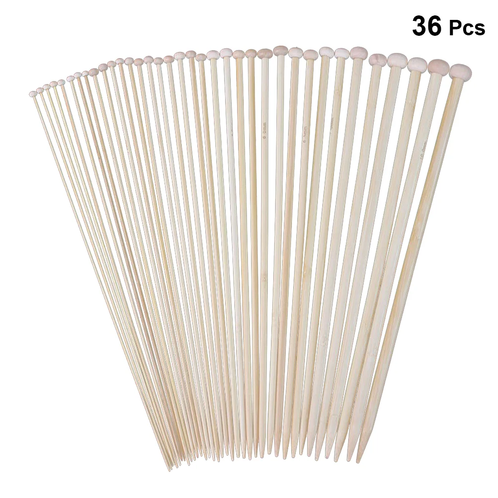 36 PCS Straight Needles Bamboo Knitting Suite for Sewing Circle Wooden Single Pointed