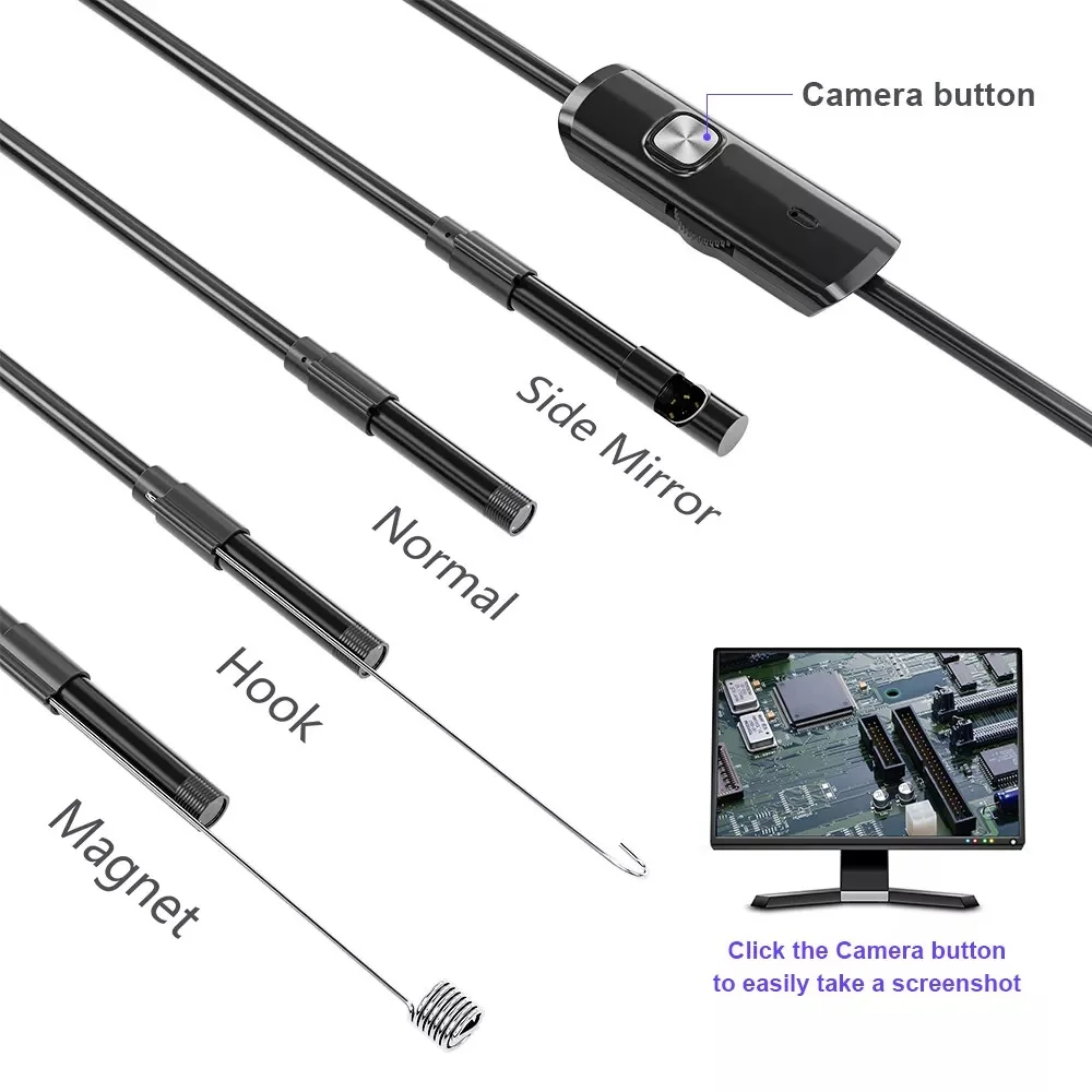 3 في 1 8 مم 1080/1200P HD المنظار الصناعية مع 8 مصابيح LED كاميرا USB صغيرة Borescope IP67 مقاومة للماء لنظام أندرويد/الكمبيوتر