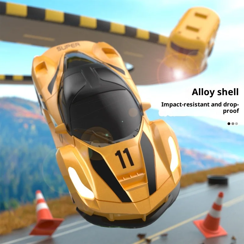 Coche en miniatura con control remoto a escala 1:64, diseño de deriva de luz fría con carcasa de aleación, vehículo de juguete de simulación para niños