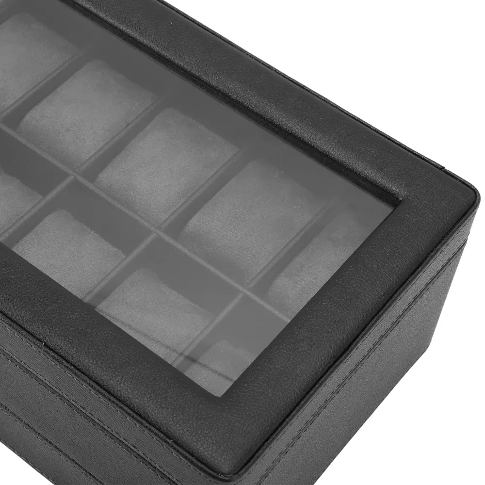Multipurpose Black Watch Box Organizer PU Leather 33.5*19.5*12.5cm Watch Storage Box Watch Display Case Storage and Display