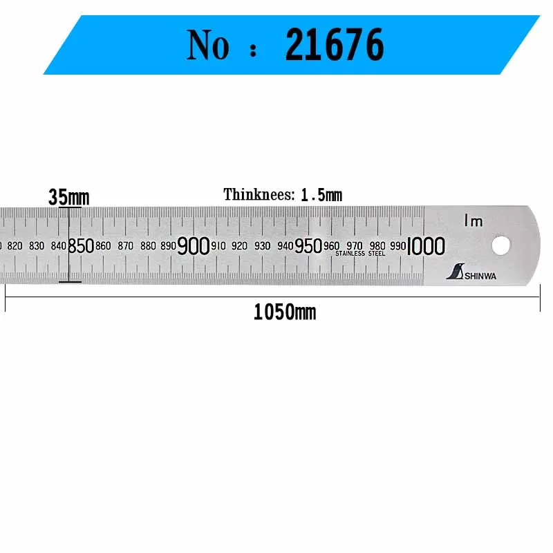 SHINWA Steel Ruler Stainless Steel Ruler Thickened Scale Steel Plate 15 30 60 100cm 21673