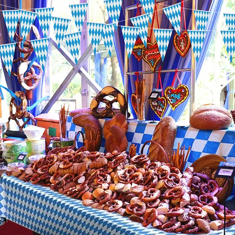 10 Meter blau weiß Gitter Kunststoff Banner Flagge Deutsch Bier Festival Wimpel für Bar Oktoberfest Themen Party Dekorationen – Detail 2