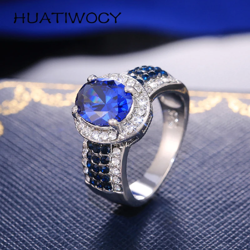 Elegant Women Ring 925 Silver Jewelry with Sapphire Zircon Gemstone Hand Accessories for Wedding Party Promise Gift Finger Rings