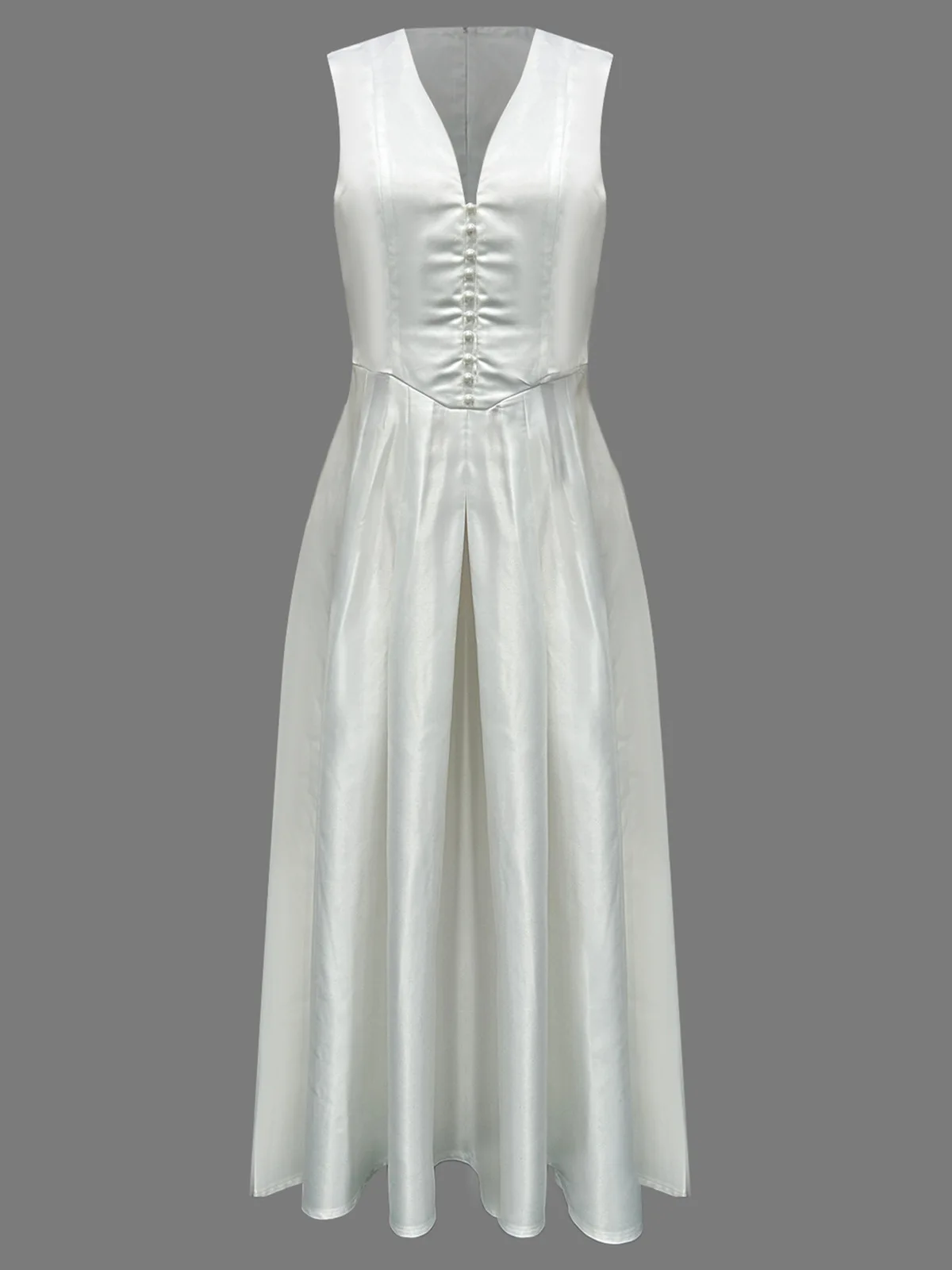 

Elegant V-neck Sleeveless Lace Up Long Dress White