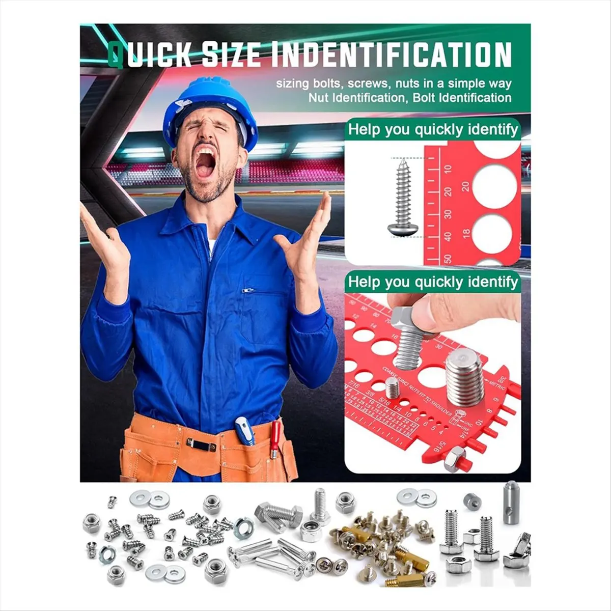 AA77 NEW  Bolt Gauge (Metric and SAE),Bolt Sizer for Quickly Sizing Nuts and Bolts, Plastic Bolt Measuring Tool,Thread Gauge Red