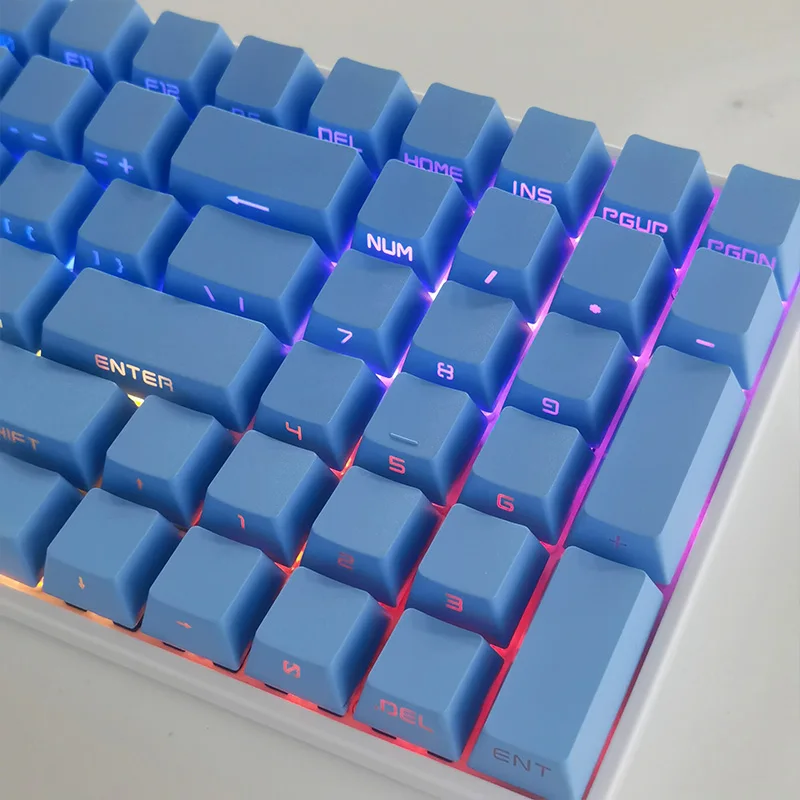 Sky blue side engraved keycaps, character light transmission OEM height PBT micro-matte surface for customized mechanical keyboa