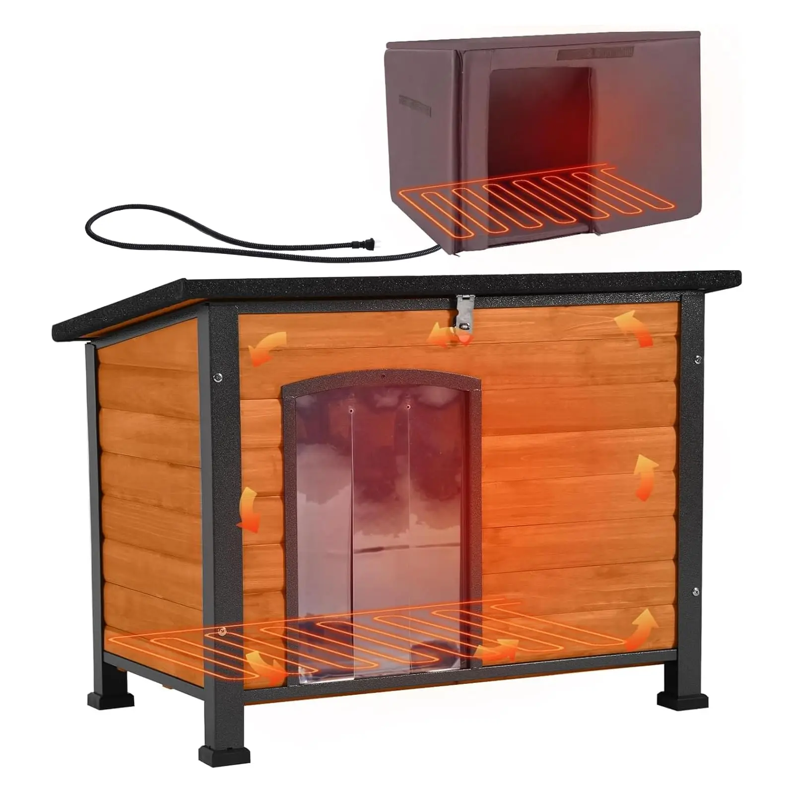 Dog House Outdoor Heated Dog Kennel with Insulated Liner & Heater for Winter Strong Iron Frame Large Dog Cage for Small