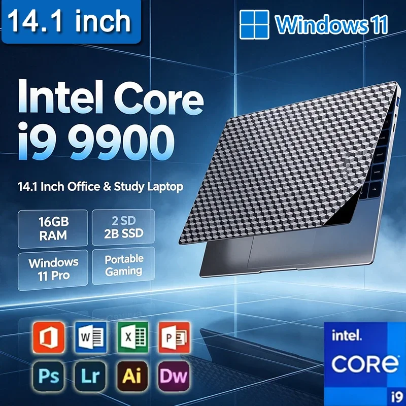 Intel Core I9-9900 Powerful 14.1 Inch Slim Laptop 16GB 32GB RAM 1TB 2TB SSD Daily Office Notebook Windows 11 Pro FHD 1920*1080