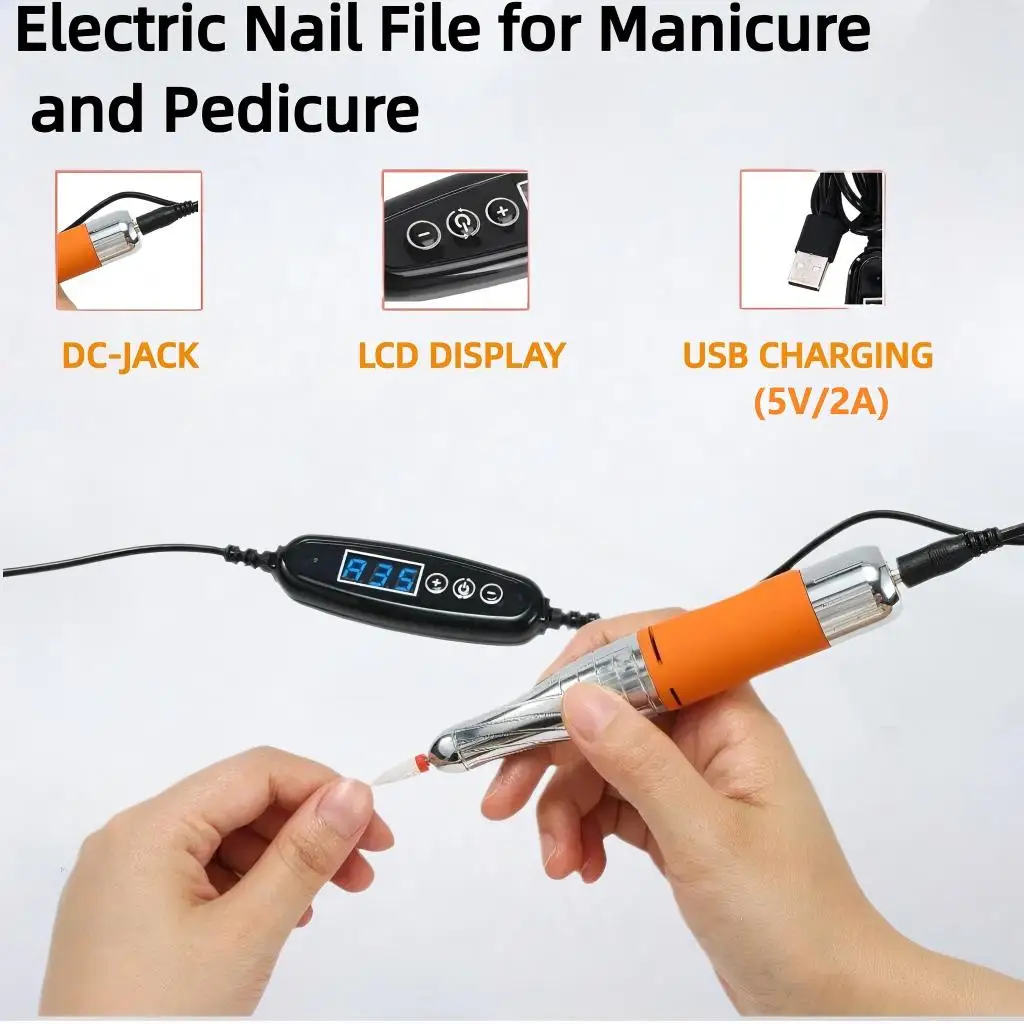 プロ仕様ポータブルネイルドリルマシン35000RPM電動ネイルファイル、6個のドリルビット付き、アクリルネイルジェル用マニキュアツールセット