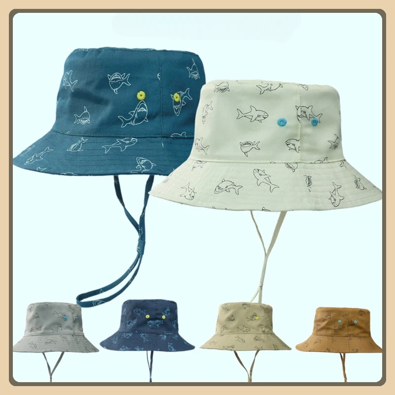 

2025 Lightweight Fisherman Hat Cartoon Pattern Hat with Strap Breathable UV Protection Children's Bucket Hat Suitable for Beach